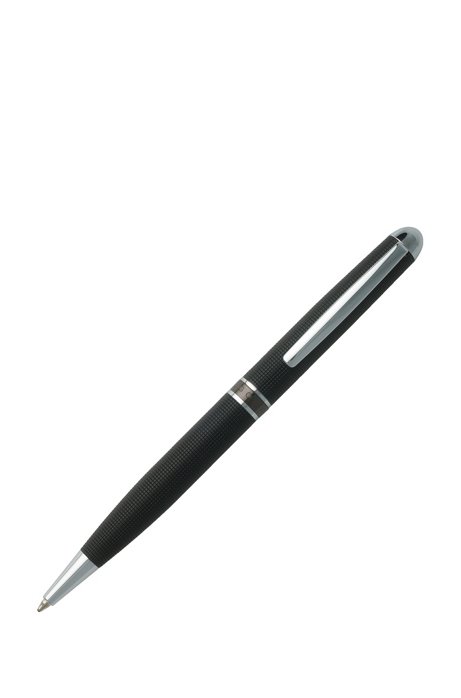 Black-chrome-plated ballpoint pen with engraved HUGO BOSS