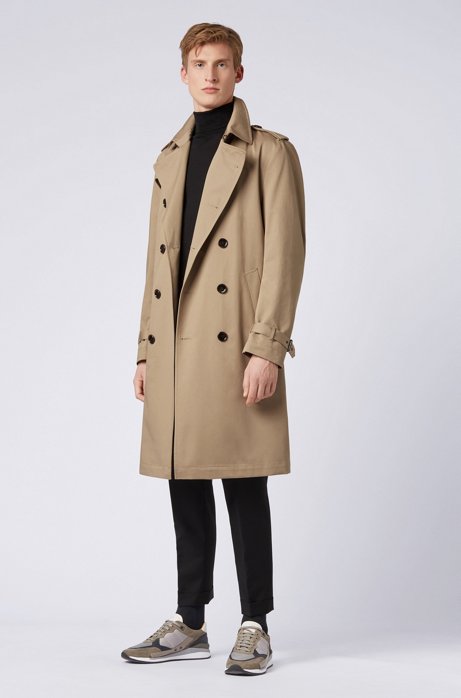 Double-breasted trench coat in water-repellent cotton twill HUGO BOSS