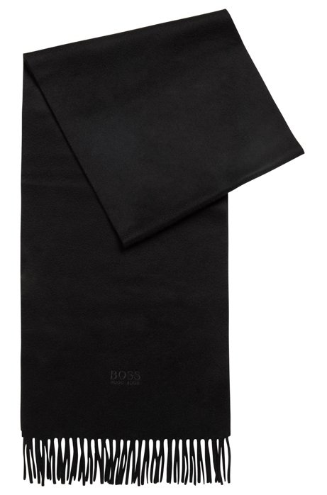 Tailored Italian-made scarf in cashmere with fringed hem HUGO BOSS