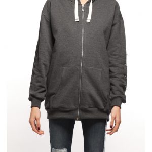 Sweat avec zip pour femme Gris charbon - Mazij Couture